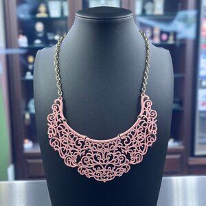 Romantic Pink Filigree Statement Necklace Coquette Royalcore Soft Girl Jewelry
